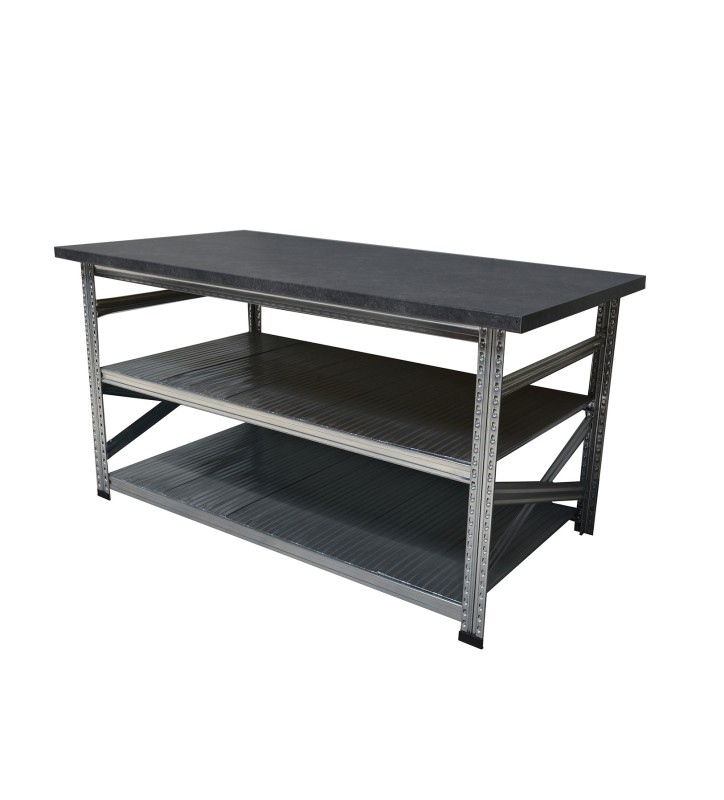 Werktafel type123 H926xD600xL1400 met anthraciet grijs werkblad 40 mm met 2 legborden